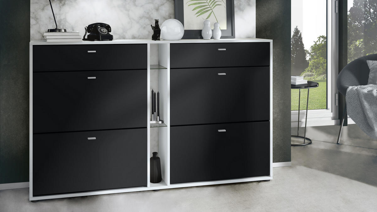 SCHUHSCHRANK Today Fronten in Schwarz matt - Schwarz, Holzwerkstoff (155.5/95/28cm) - Vladon