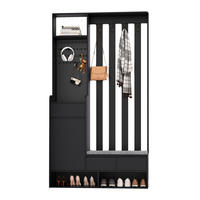 GARDEROBE mit Sitzbank Stecktafel 4 Haken Schublade Schuhschrank 180/100/35 cm - Schwarz, Holzwerkstoff (100/180/35cm) - EVRYAE