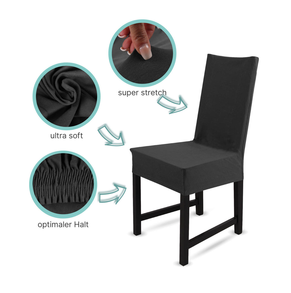 STUHLHUSSE elastisch ( 2er Pack / Schwarz ) - Stretchhusse aus Baumwolle für Esszimmer, Küche ( 42 cm x 65 cm ) - Schwarz, Textil (42/65cm) - Bestlivings