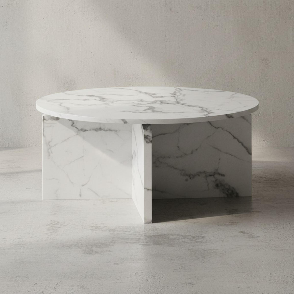 COUCHTISCH rund in Stein-Optik – modernes Design in Großformat, Weiß 70x70x33 cm - Weiß, Holzwerkstoff (70/70/33cm) - KADIMA DESIGN