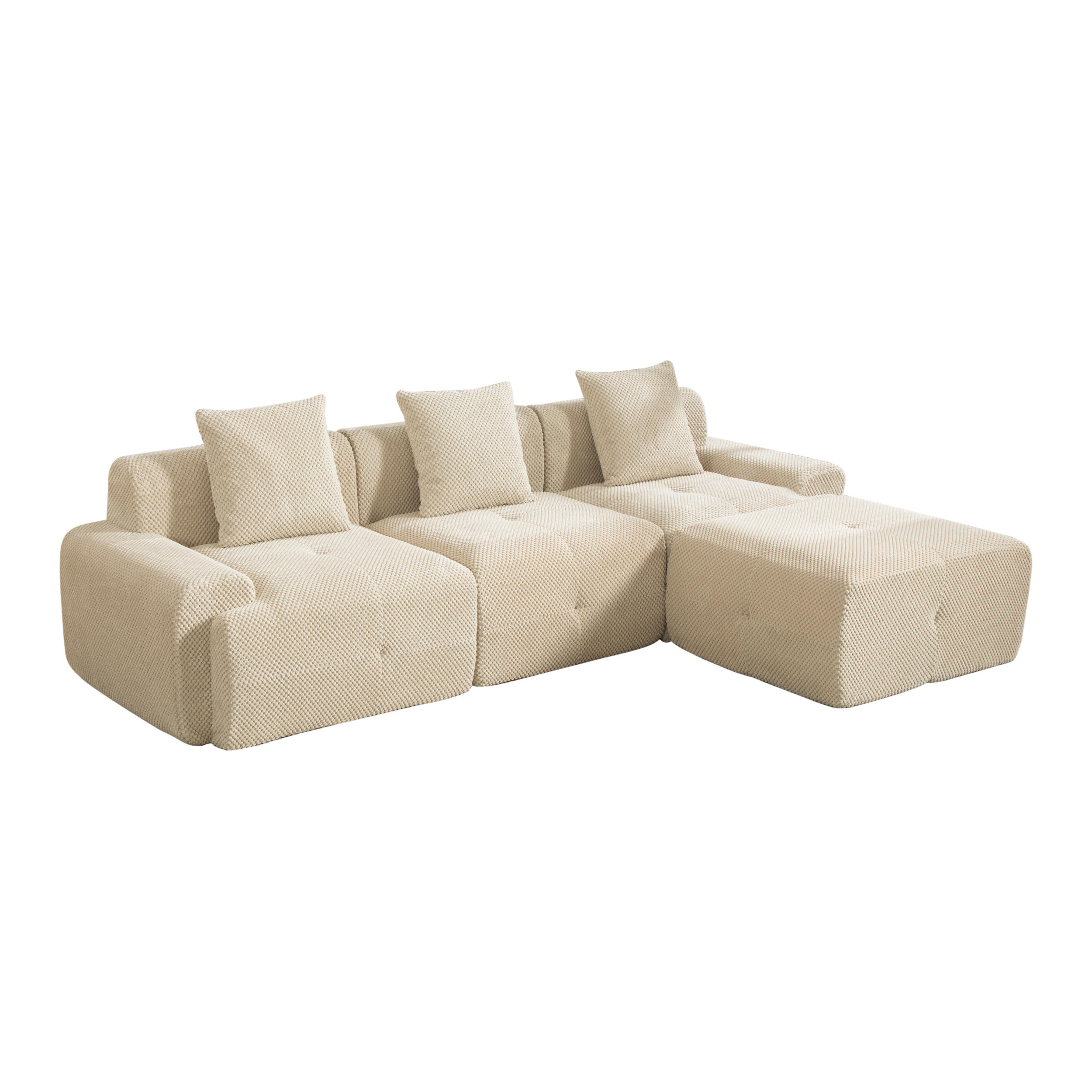 ECKSOFA Chenille Hellkhaki mit Kissen - Hellbraun, Textil (266/176cm) - WISHDOR