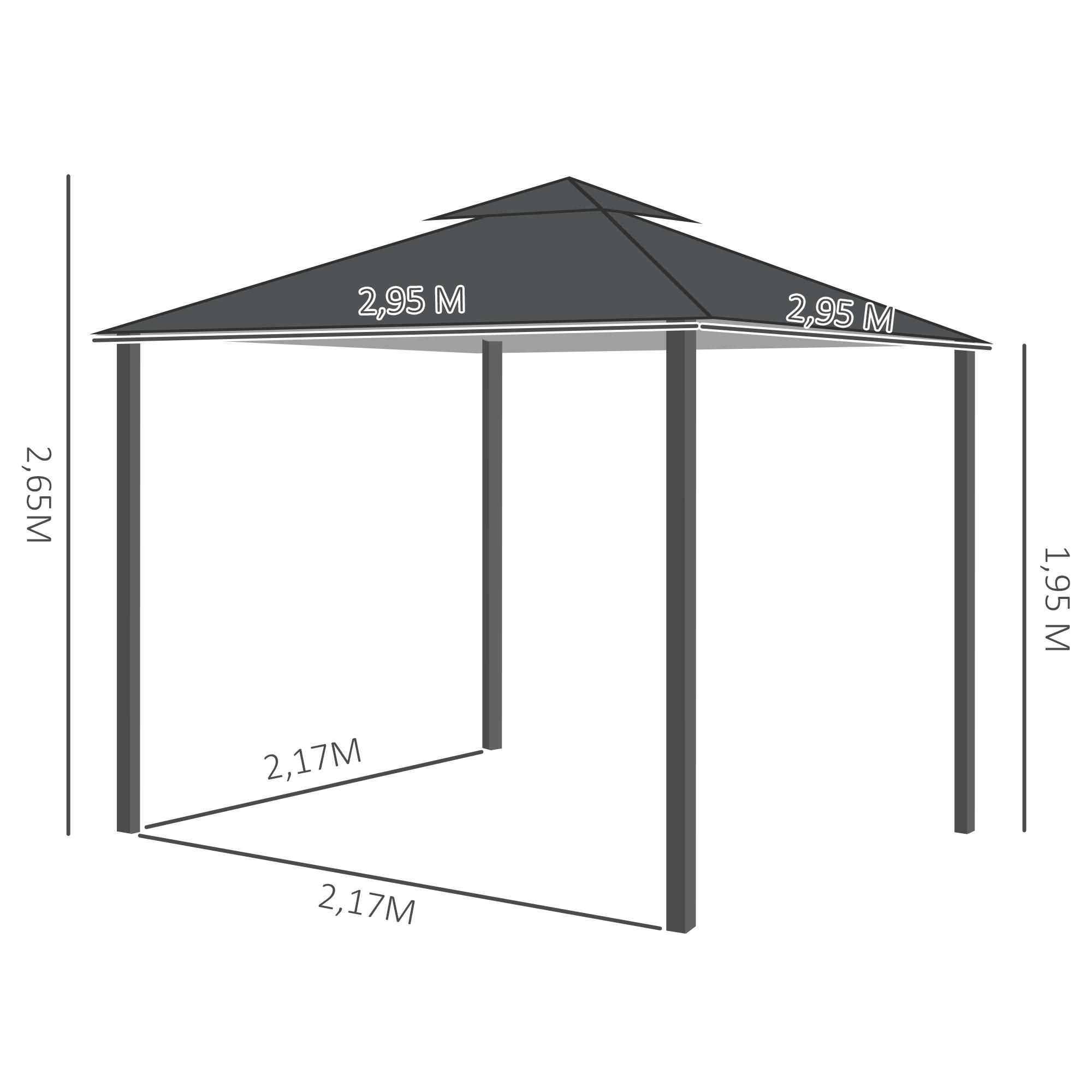Thumbnail - Outsunny Pavillon,, Dunkelgrau, Metall, 295x270x295 cm, Sonnen- & Sichtschutz, Pavillons & Pergolas