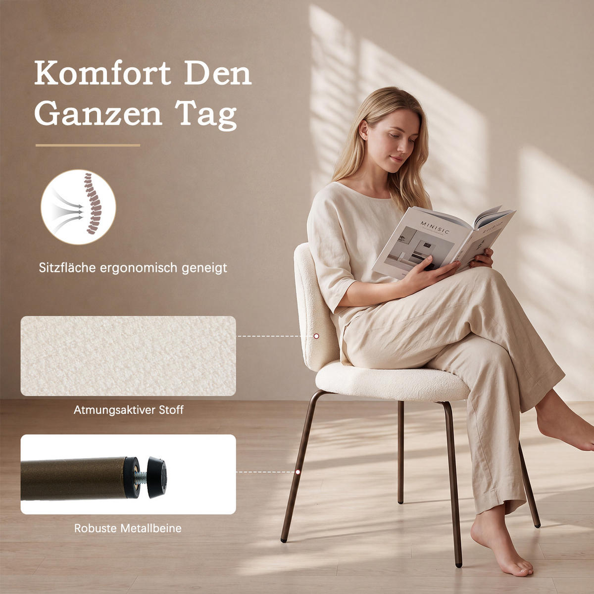 CHENILLE-STÜHLE im 2er-Set, mit geschwungener Rückenlehne und weicher Polsterung, Creme - Multicolor, Textil (52/80/58cm) - Meubles Cosy
