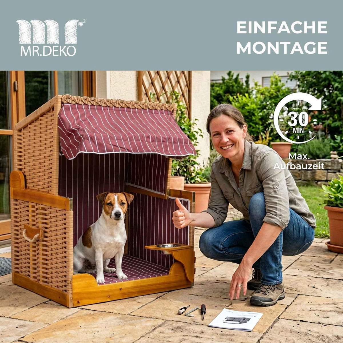 HUNDESTRANDKORB - Rot/Braun, Holzwerkstoff (80/95/65cm) - Mr. Deko