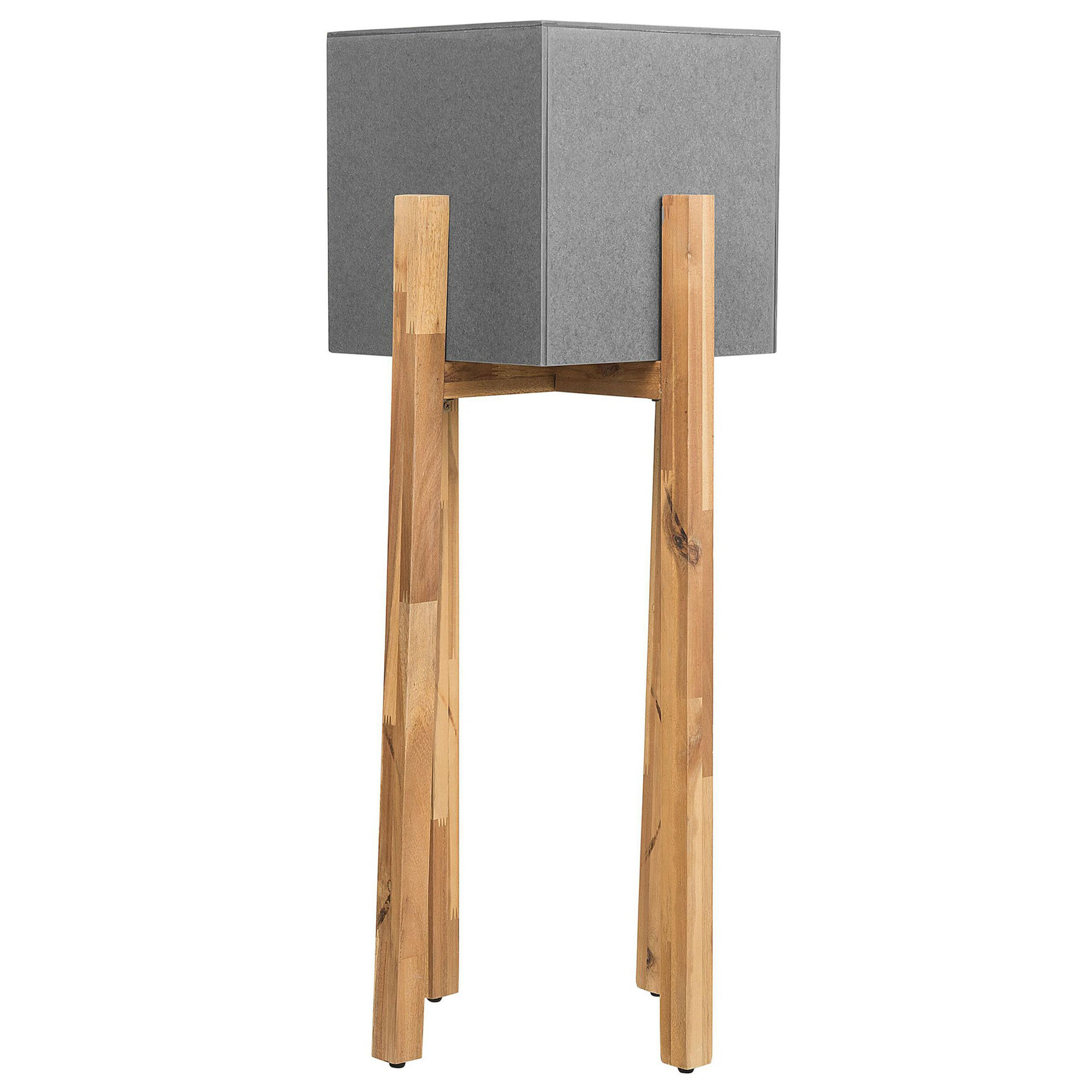 PFLANZENSTÄNDER Faserzement hellgrau mit Holzbeinen 95 cm Drimos - Hellbraun/Hellgrau, Stein (95cm) - Beliani