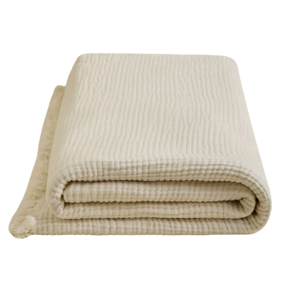 TAGESDECKE Baumwollmusselin 180x250 cm. Beige. - Beige, Textil (180/250cm) - SOWL