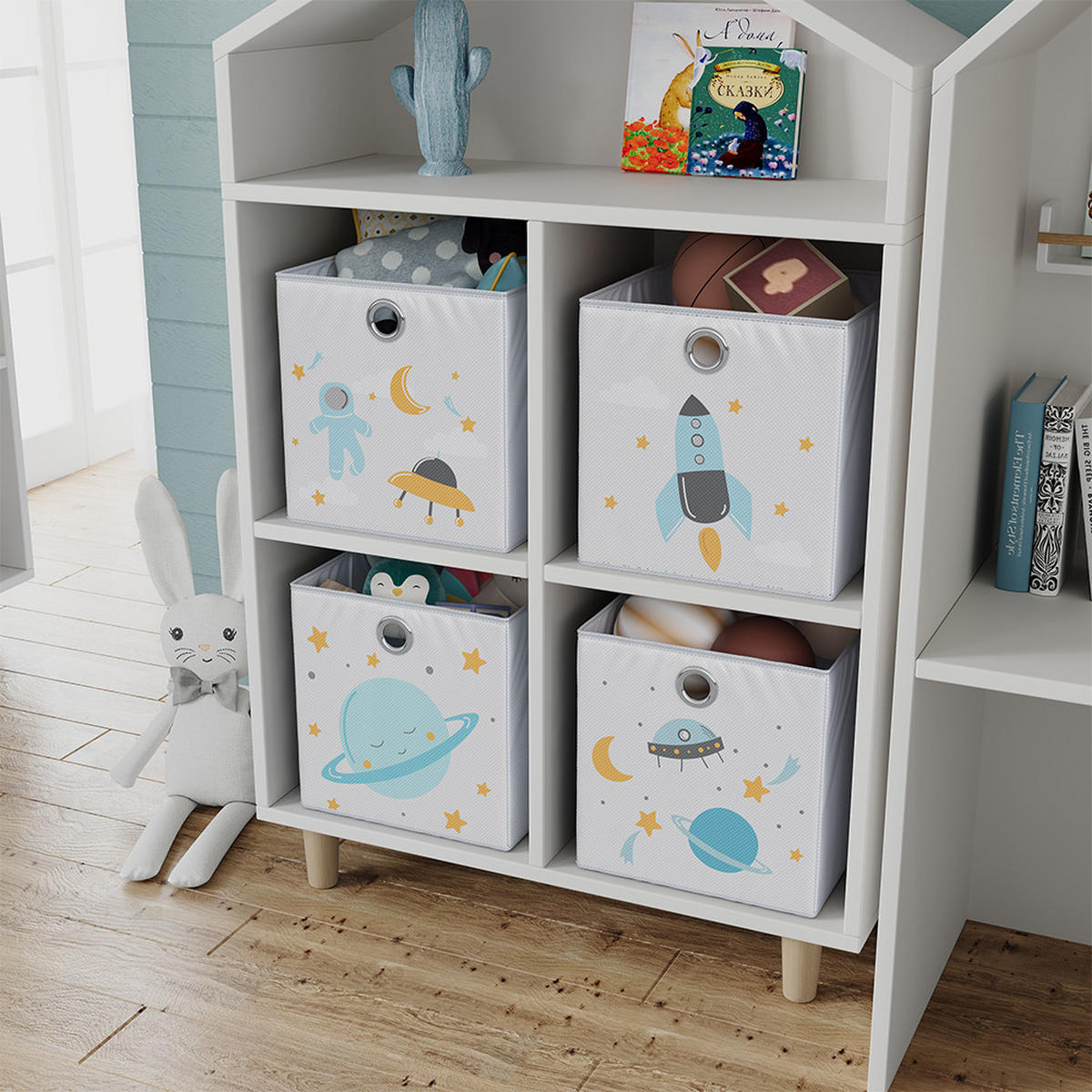 FALTBOX Grau (Weltall) 30 x 30 cm (Motiv Weltall) - Blau/Grau, Wellpappe (30/30cm) - Vicco