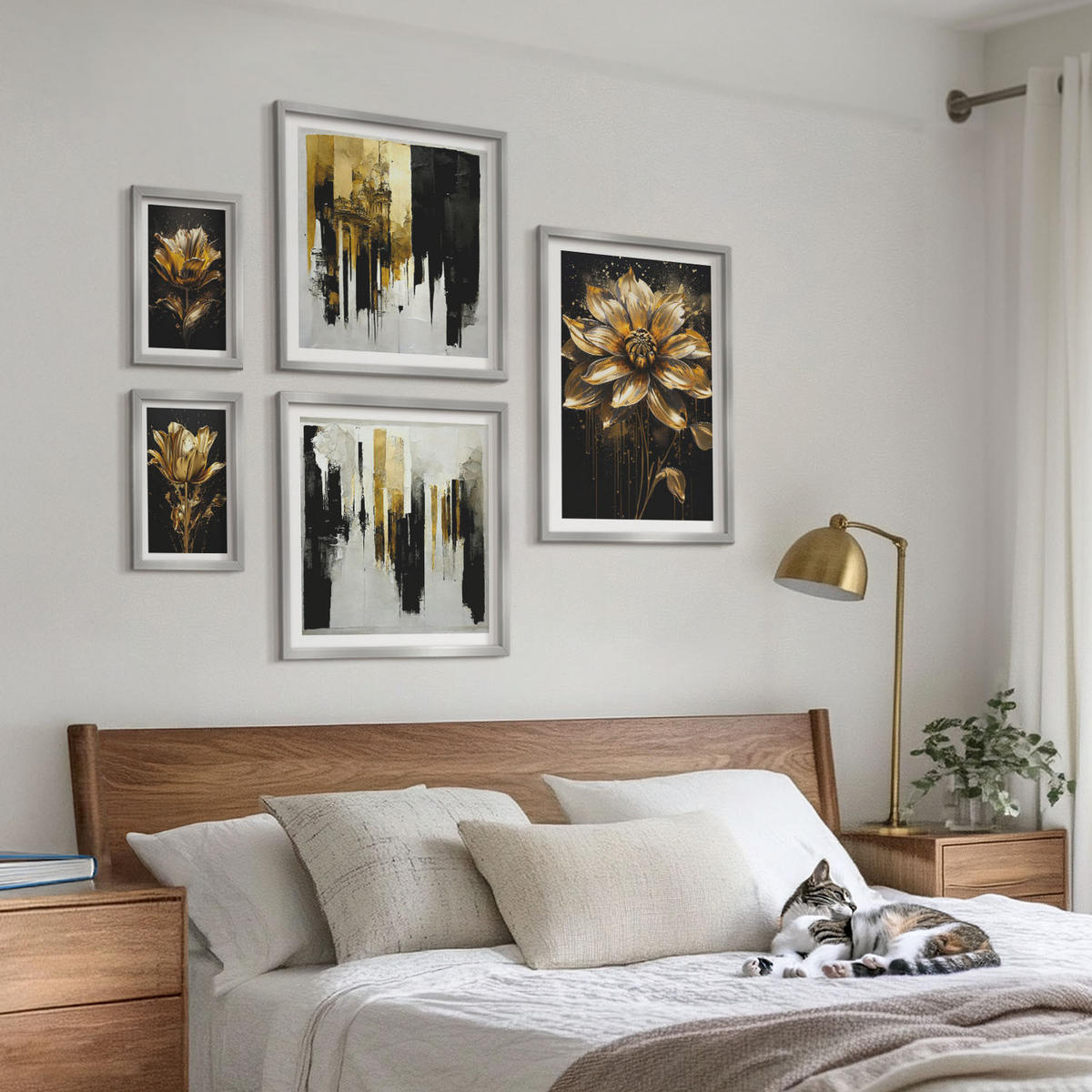 BILDER SET 5er Set - 50x50 cm & 20x30 cm & 40x60 cm Silberner Rahmen - Blumenbrücke – Lebensinspiration - Silberfarben, Kunststoff (40/60cm) - TULUP
