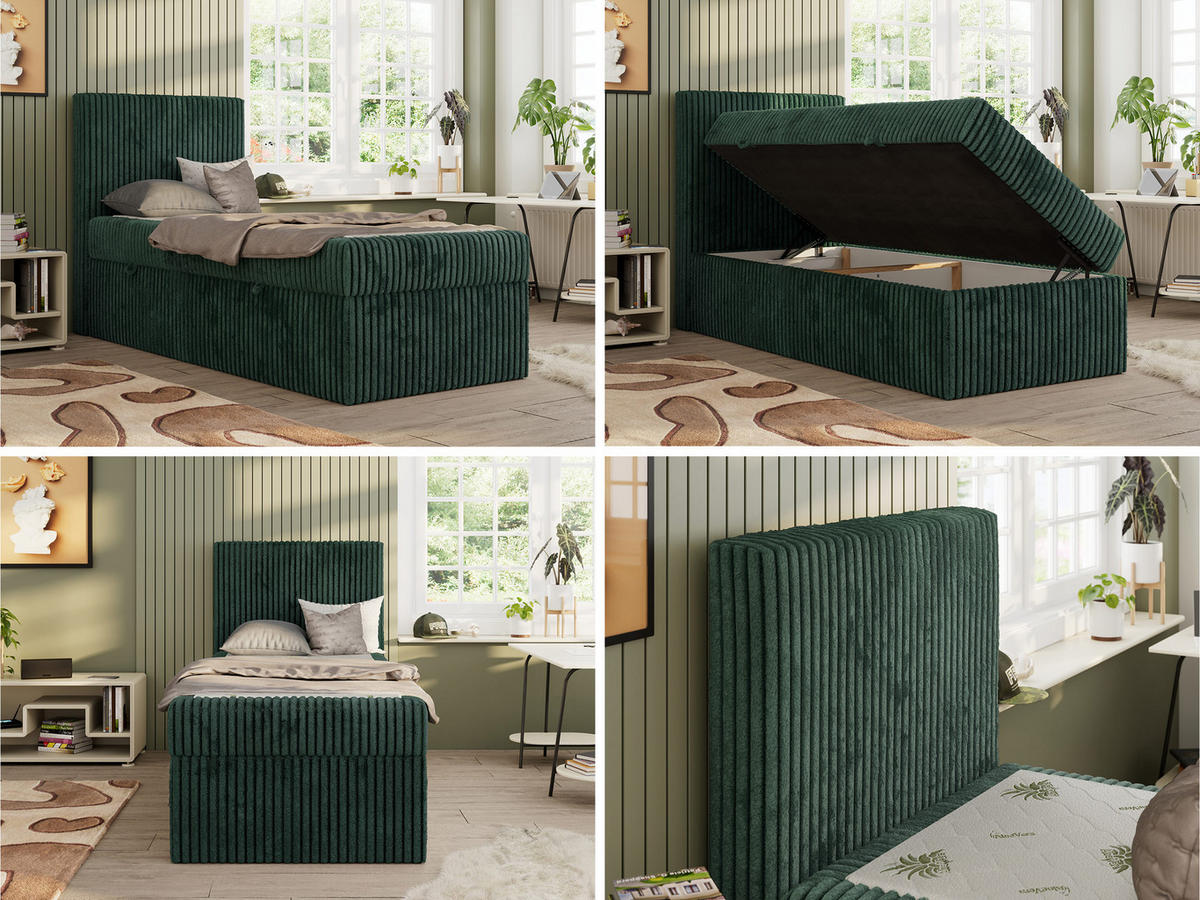 JUGENDBETT TILIO 90/200 - Dunkelgrün - H4 - Links Seite - Dunkelgrün, Textil (90/200cm) - MKS