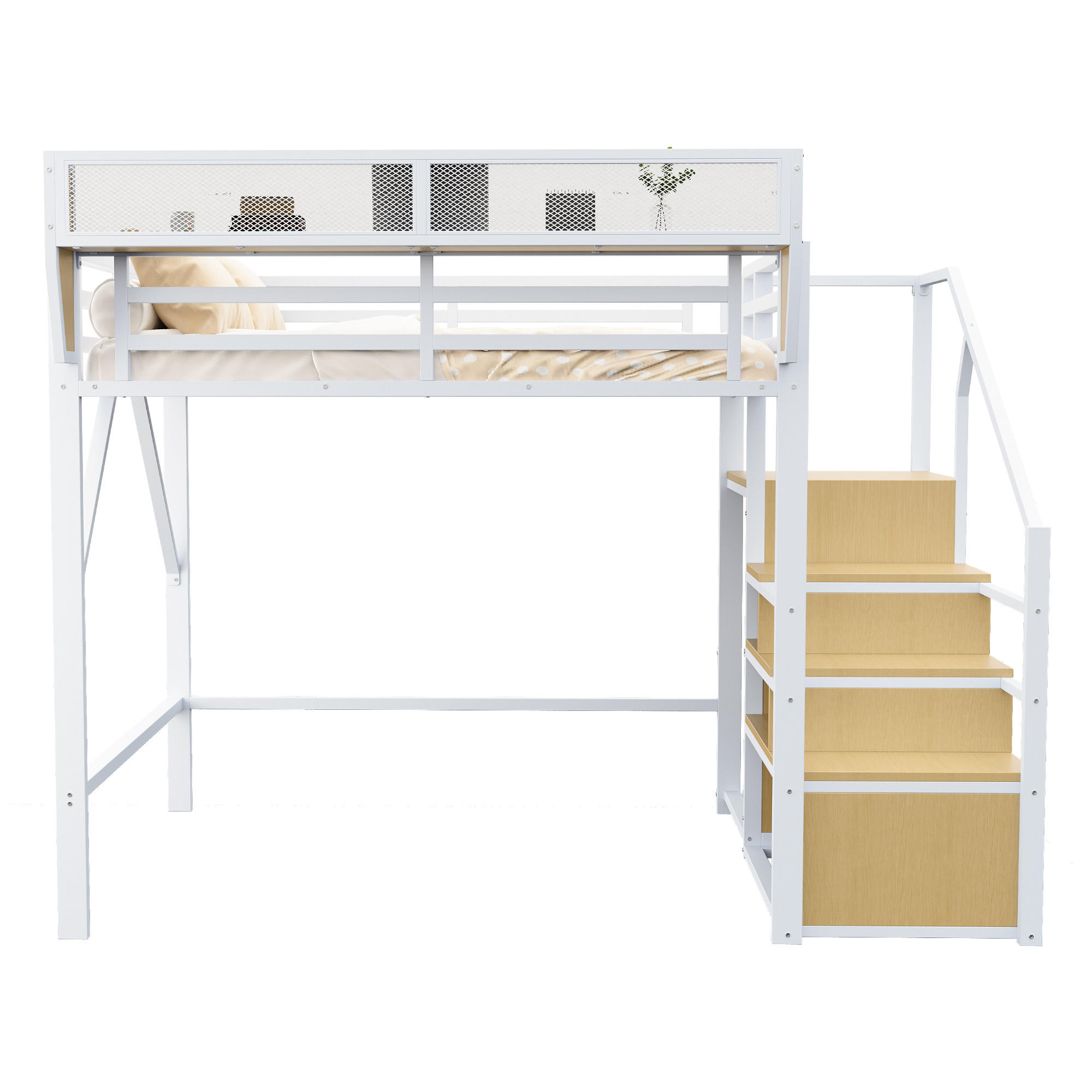HOCHBETT 140x200 Weiß Metall Leiter Stauraum - Weiß, Metall (140/200cm) - FLIEKS