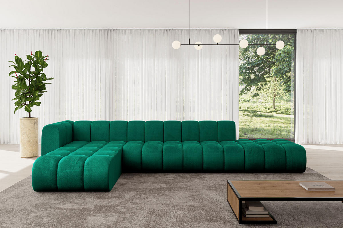 ECKSOFA modulares Sofa Zuvon-L2 - 387x177x70 cm Grün - Dunkelgrün, Holzwerkstoff/Textil (387/177cm) - ALTDECOR