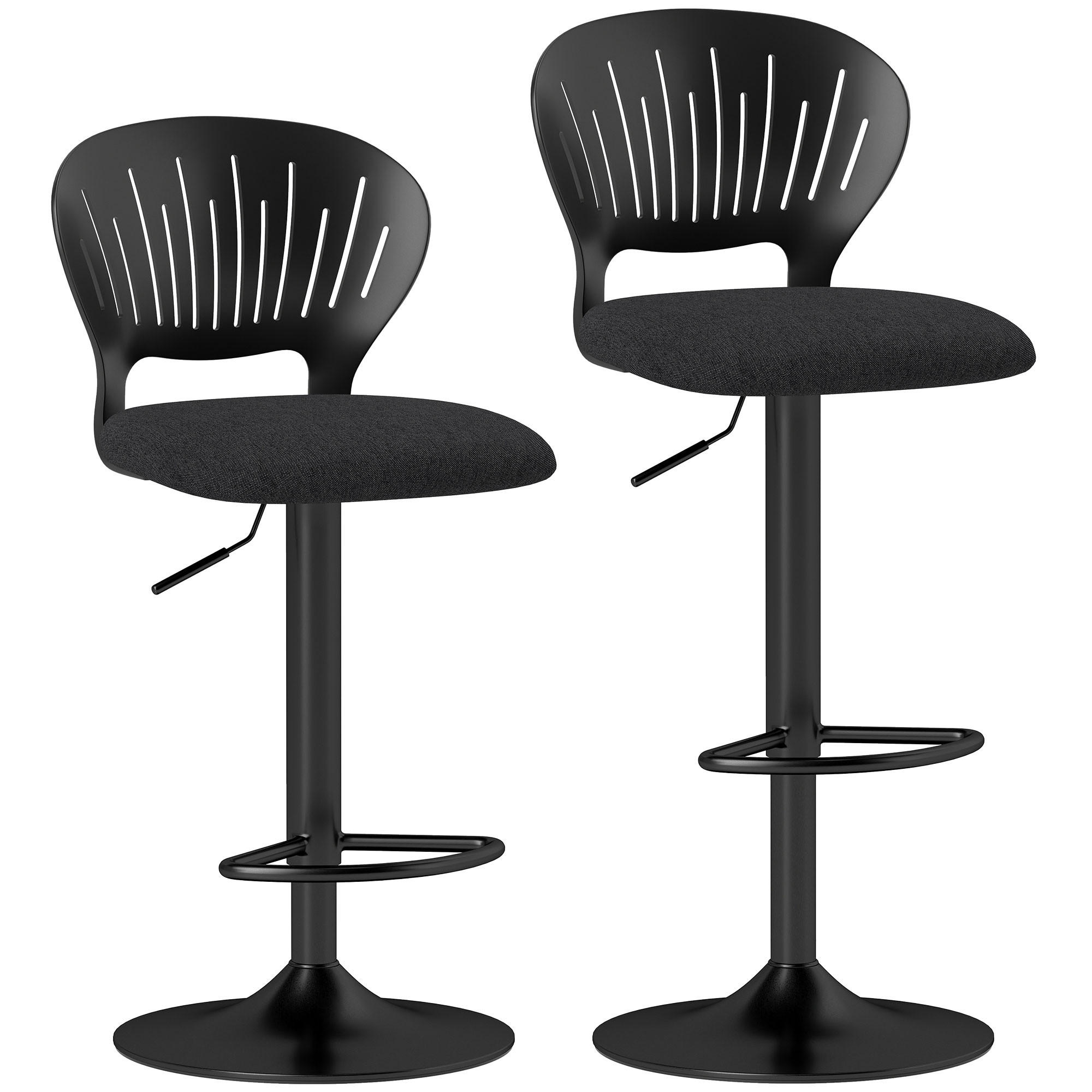 BARHOCKER, 2er-Set, Leinenoptik, Metall, Fußstütze, 40,5x43x84-105cm, atmungsaktiv, Schwarz - Multicolor, Holzwerkstoff (43/105/40.5cm) - FORIOUS