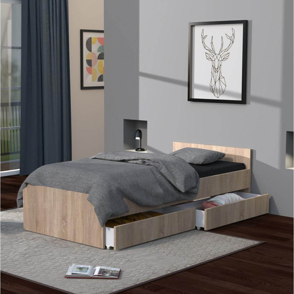 BETT KAPPA mit Schubladen/ Bett 90x190 - Eiche Gebleicht Dekor - Sonoma Eiche, Holzwerkstoff (90/190cm) - Weber Industries