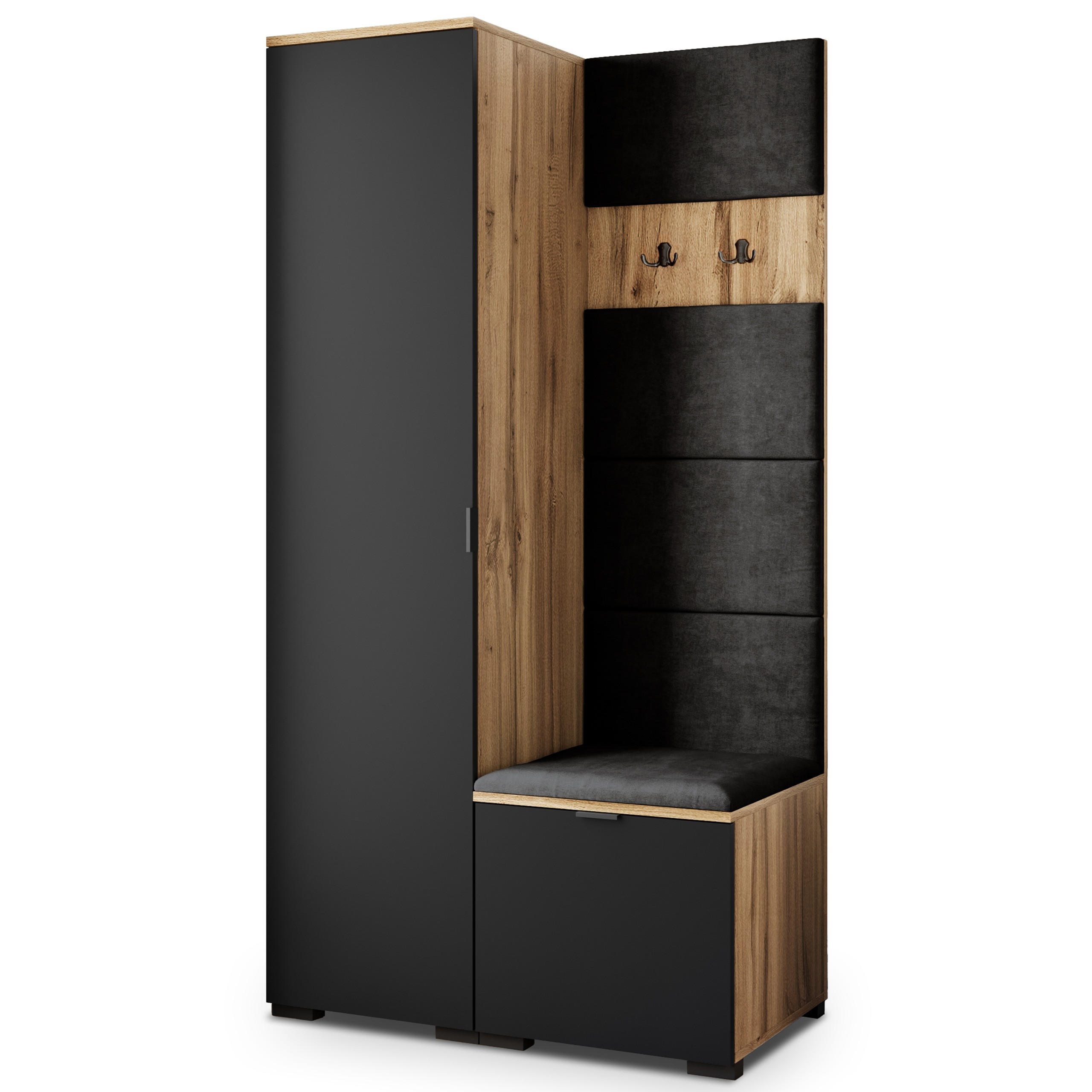 Masseno Garderobenschrank Eiche Wotan, Schwarz, Schwarz 95x181x51 cm