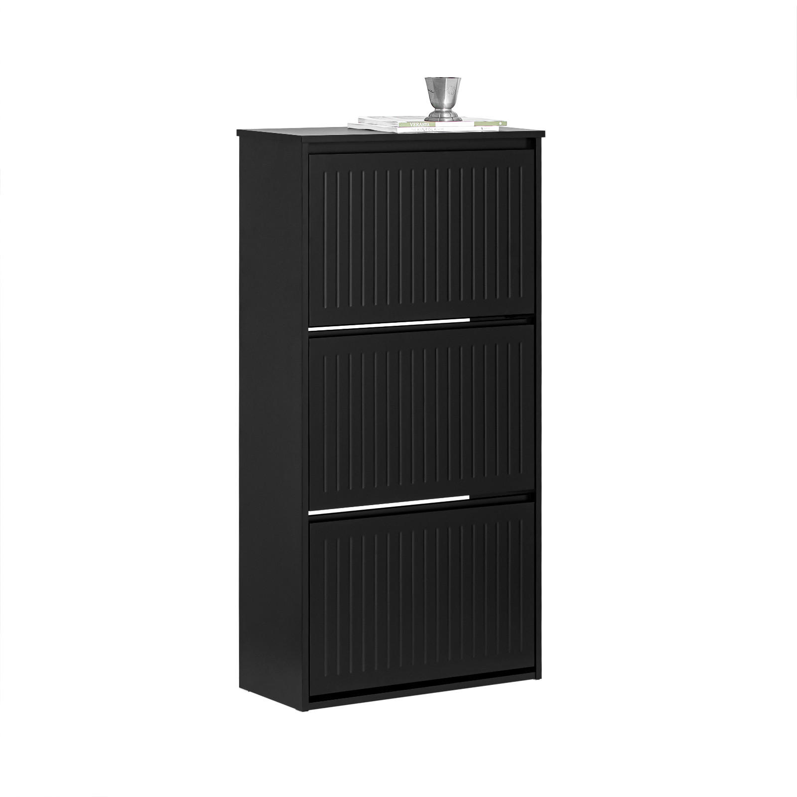 SCHUHSCHRANK mit 3 Klappen Schwarz - Schwarz, Holzwerkstoff (61/120/26cm) - SoBuy