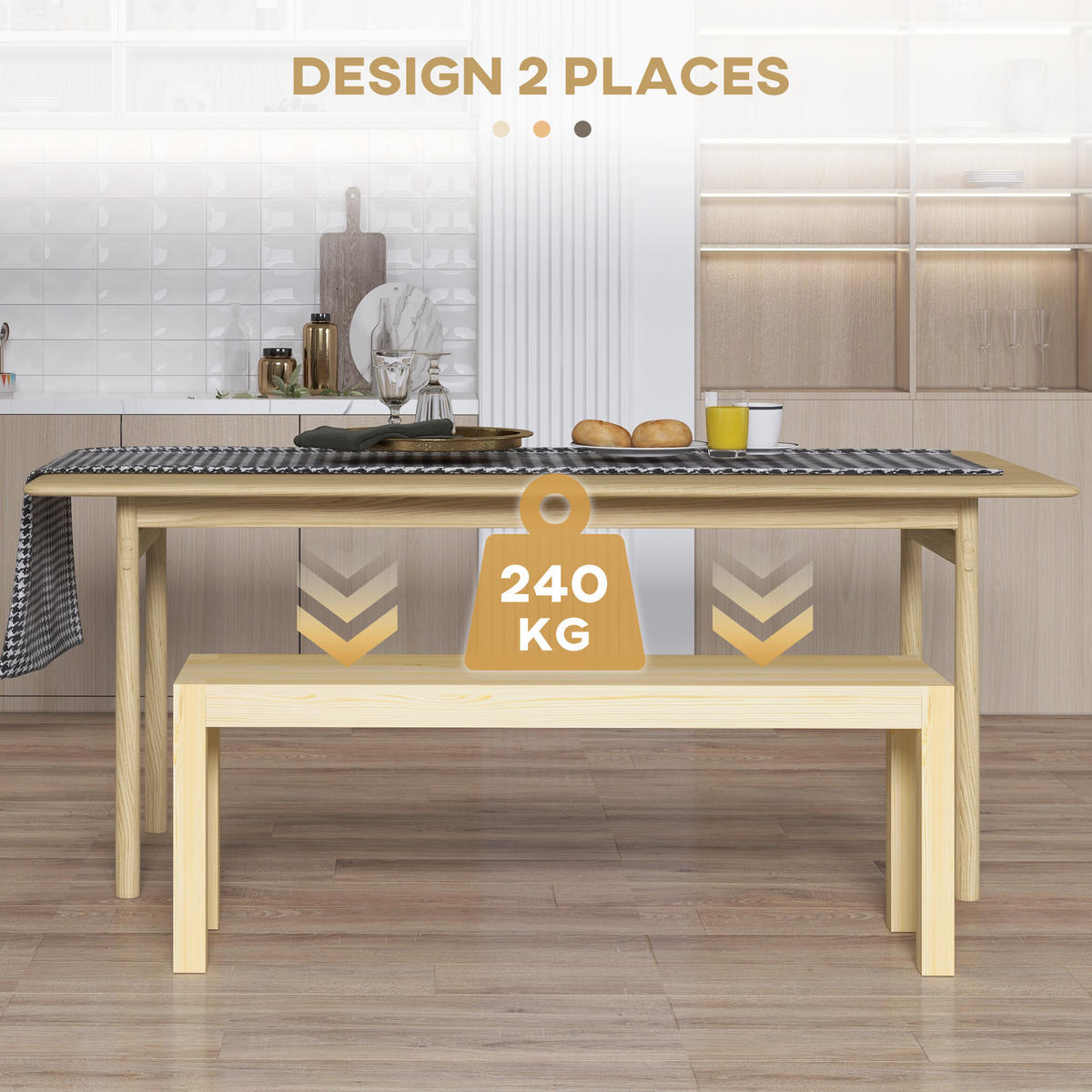 SITZBANK 2-Sitzer DE-13296 Massivholz mit natürlichem Finish - Naturfarben, Holz (120/45/33cm) - ComfortXL
