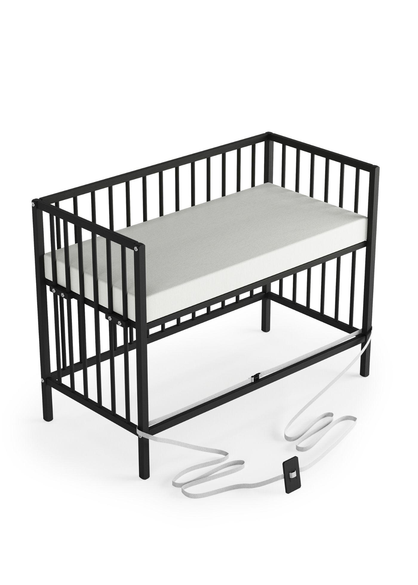 BEISTELLBETT mit Matratze & Umbauseite -BLACK EDITION - Dreamy 4 in 1 Bett - Schwarz, Holz (120/90/60cm) - Sämann – make a difference.