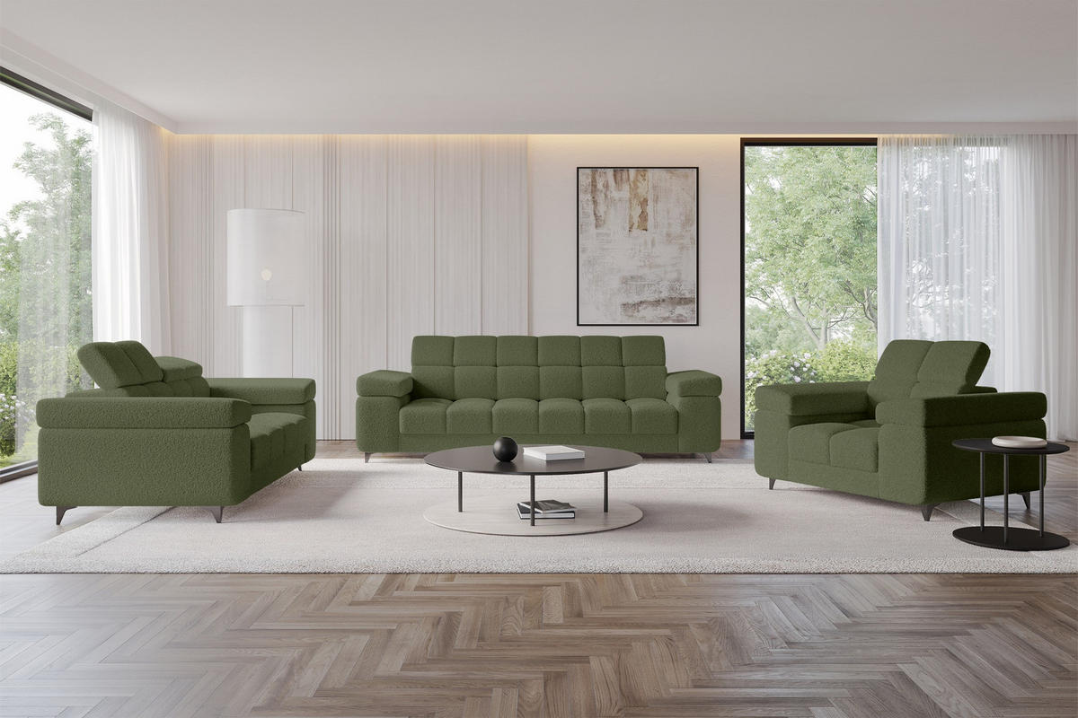 SOFA 2-Sitzer LORD-S1 194x97x90 cm Grün Bouclé - Grün, Holzwerkstoff/Textil (194/90/97cm) - ALTDECOR