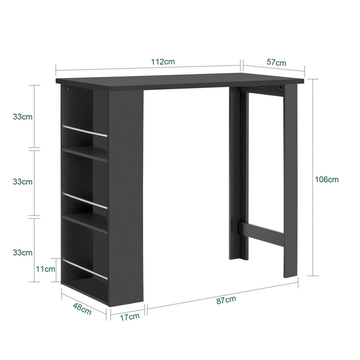 BARTISCH Schwarz - Schwarz, Holzwerkstoff (112/106/57cm) - SoBuy