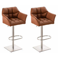 BARHOCKER 2er Set Damaskus Kunstleder edelstahl hellbraun - Edelstahlfarben/Braun, Kunststoff/Metall (64/110/48cm) - TPFLiving