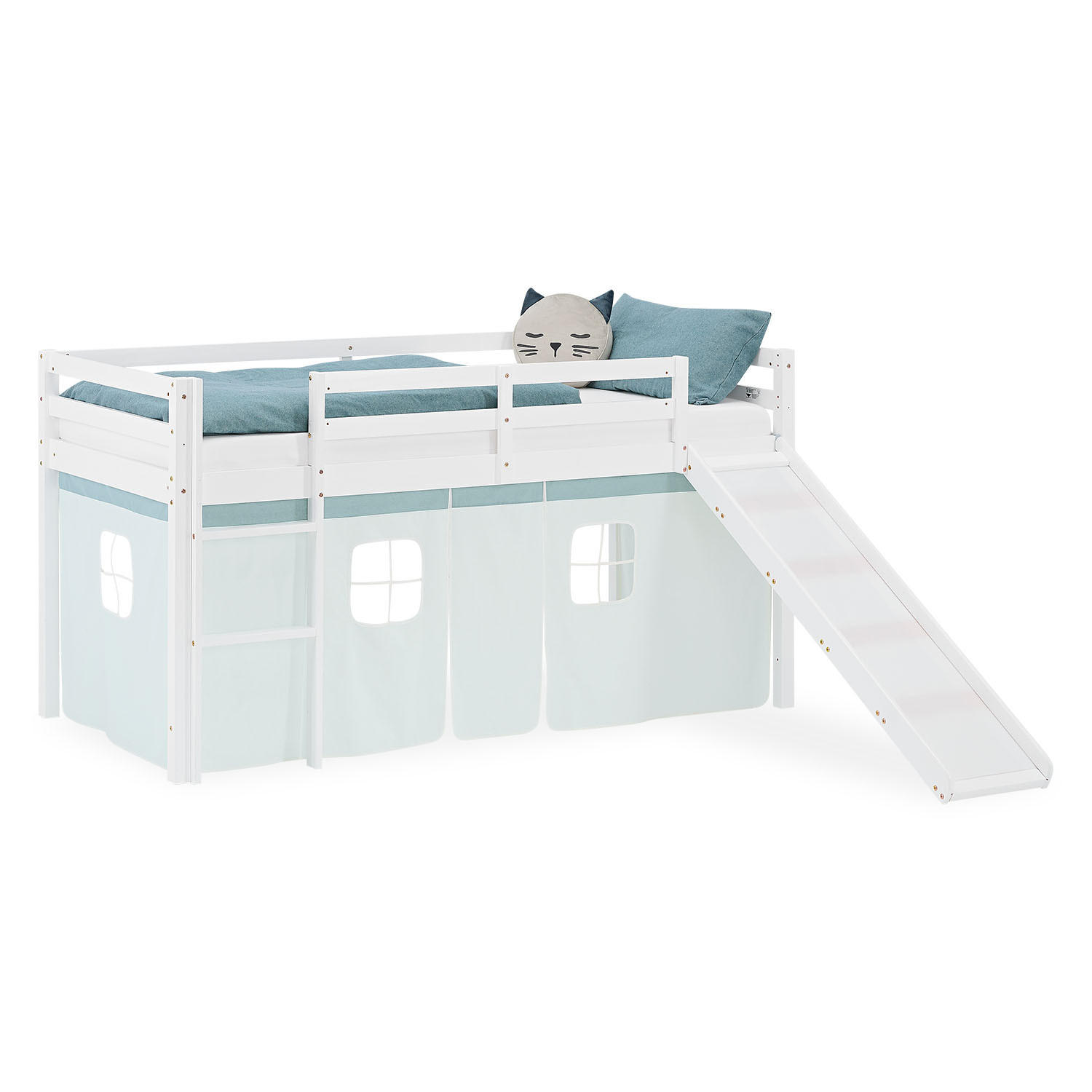HOCHBETT 90/200 cm Weiß Rutsche Mint / Kiefer - Weiß/Mintgrün, Holz/Textil (90/200cm) - Homestyle4u