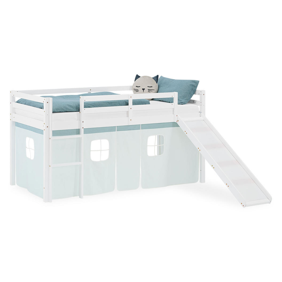HOCHBETT 90/200 cm Weiß Rutsche Mint / Kiefer - Weiß/Mintgrün, Holz/Textil (90/200cm) - Homestyle4u