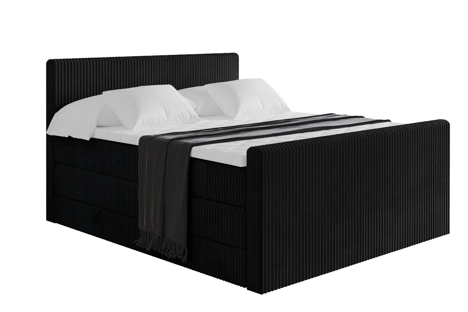 BOXSPRINGBETT mit Matratze H3|H4 und Lattenrost - TOLO-Z KING 200x200 Cord - Schwarz - Schwarz, Holzwerkstoff (200/200cm) - ALTDECOR