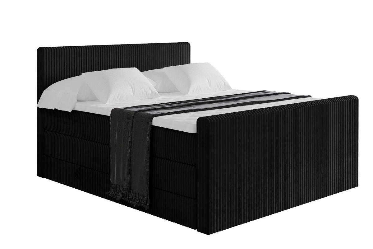 BOXSPRINGBETT mit Matratze H3|H4 und Lattenrost - TOLO-Z KING 200x200 Cord - Schwarz - Schwarz, Holzwerkstoff (200/200cm) - ALTDECOR