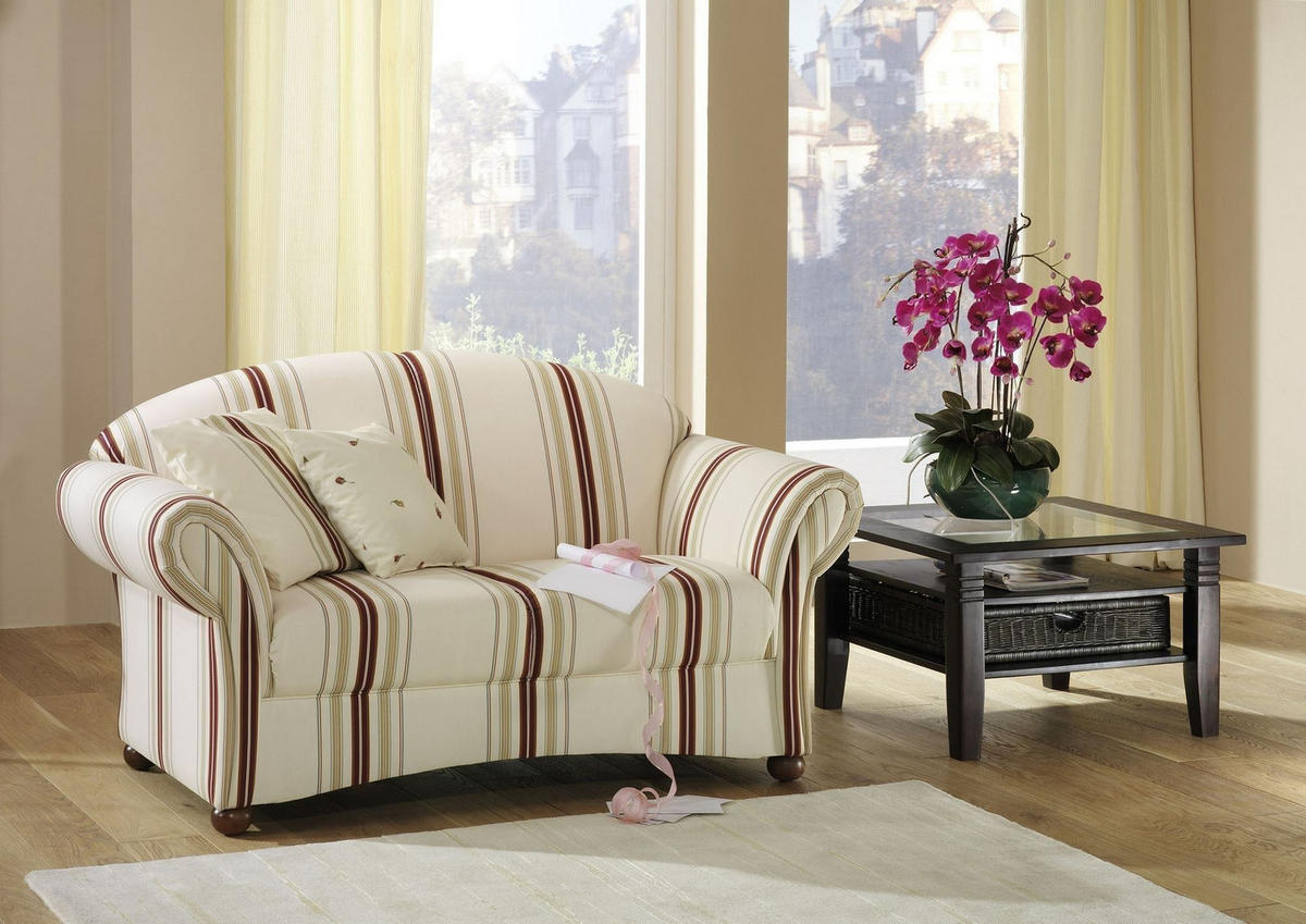 SOFA 2-Sitzer Kama Bezug Flachgewebe Buche nussbaum dunkel / weiß - Rot/Weiß, Kunststoff (151/85/81cm) - 58aufmkessel