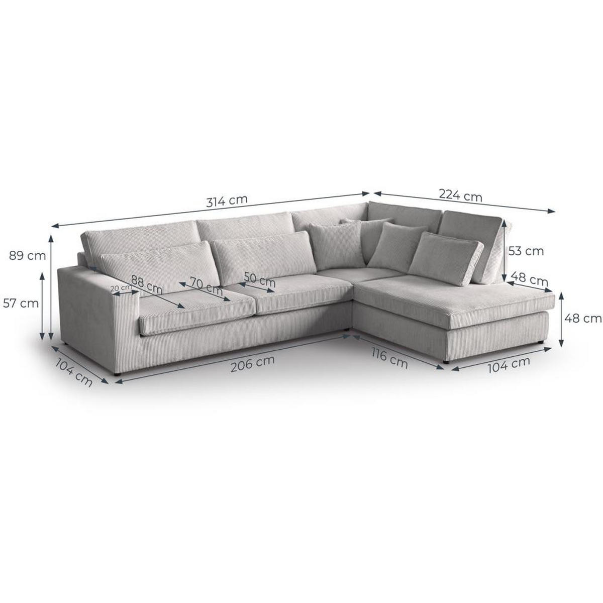 ECKSOFA Parma ohne Schlaffunktion beige rechts - Beige/Schwarz, Textil (314/224cm) - Beautysofa