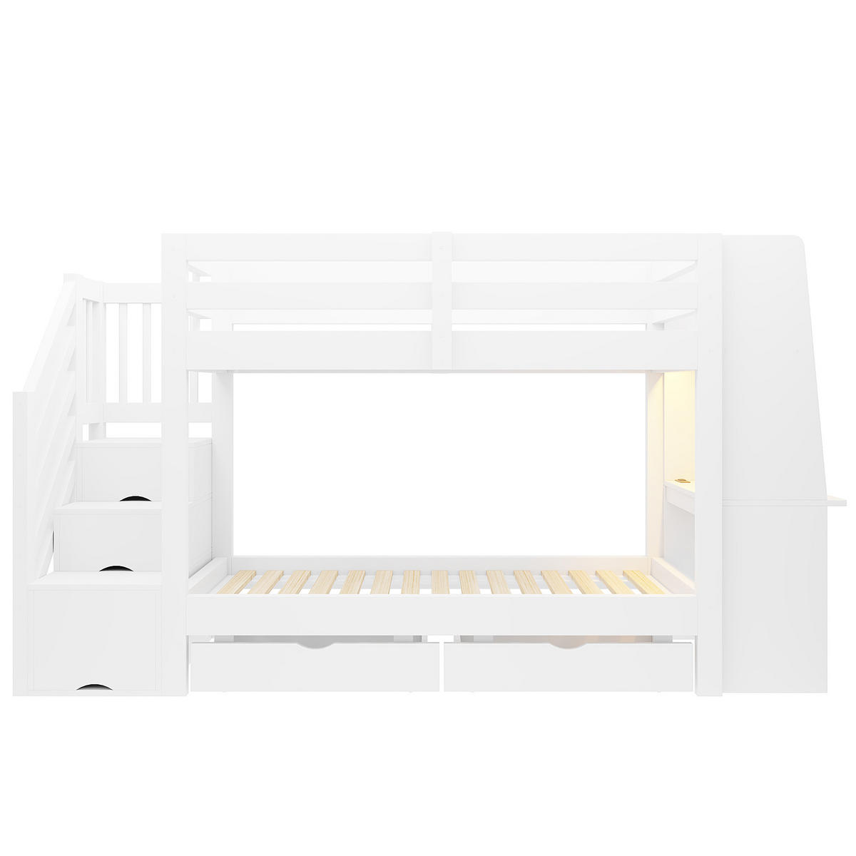 ETAGENBETT 90/200 cm mit Schreibtisch und LED, DE-41592, in Weiß - Weiß, Holzwerkstoff (90/200cm) - ComfortXL