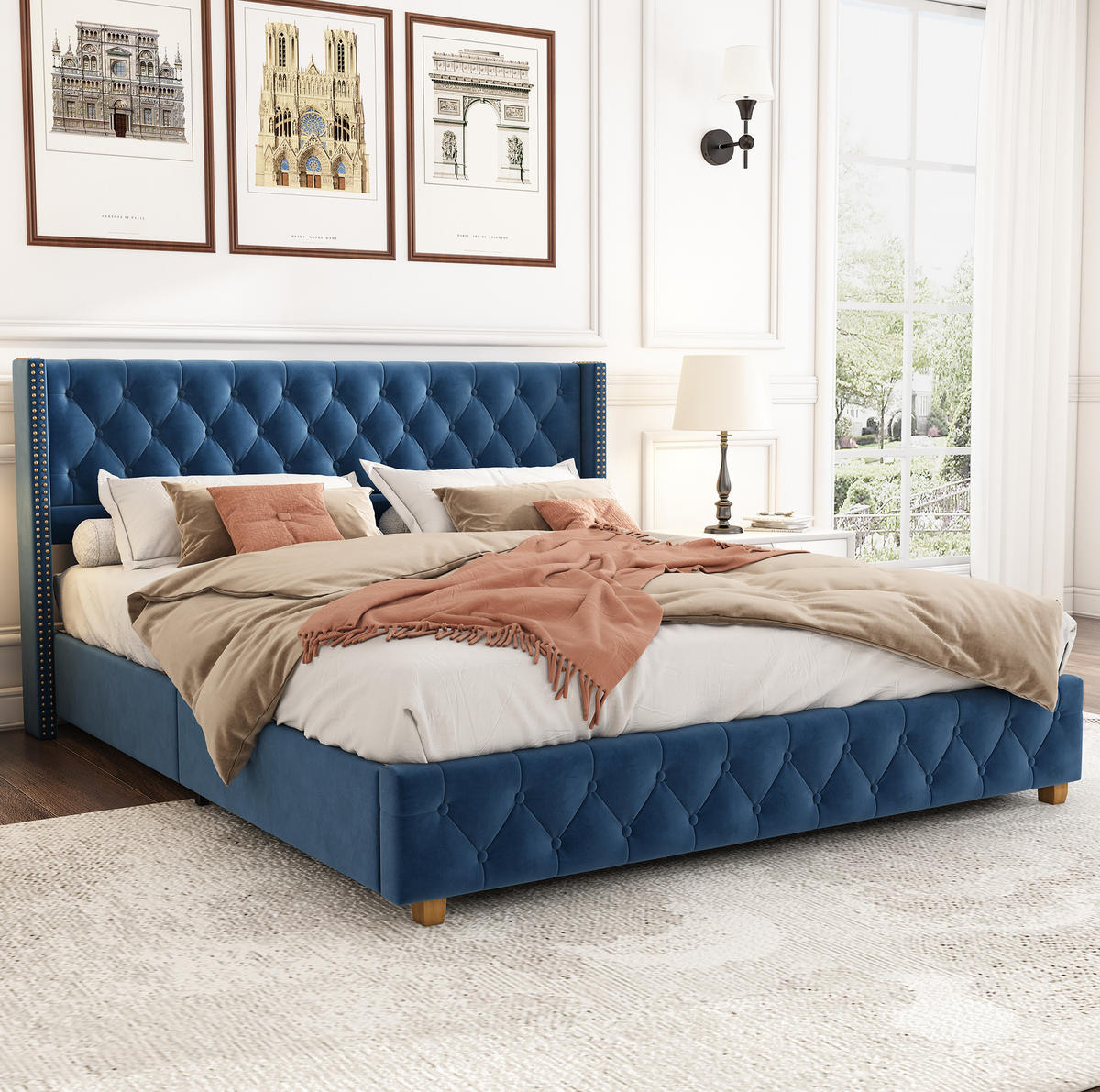 BETT mit Lattenrost 160x200 cm Samt Blau - Blau, Metall (160/200cm) - Beauniv