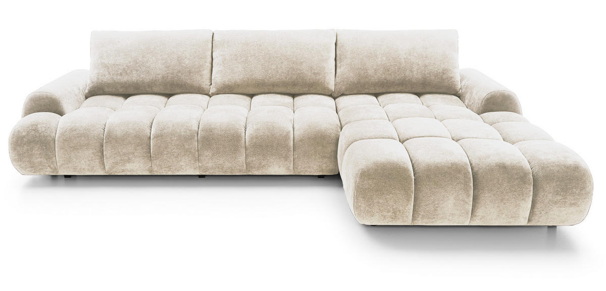 ECKSOFA 340 cm Valerio II, Schlaffunktion, Bettkasten, Rechts, Vanille - Ecru, Holz (177/340cm) - Emporius