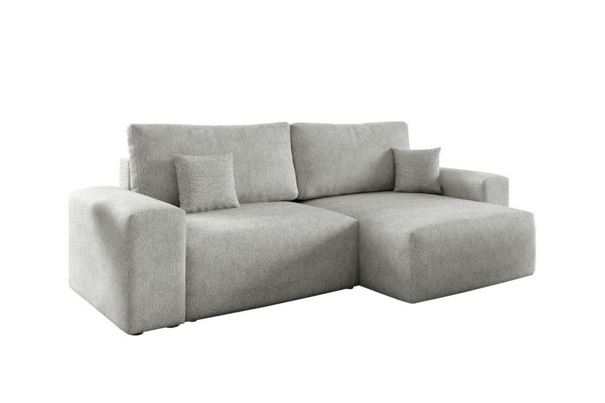 ECKSOFA MILKY 255/148 in Bouclé Hellgrau rechts - Hellgrau, Holz/Holzwerkstoff (255/148cm) - Deine Möbel 24
