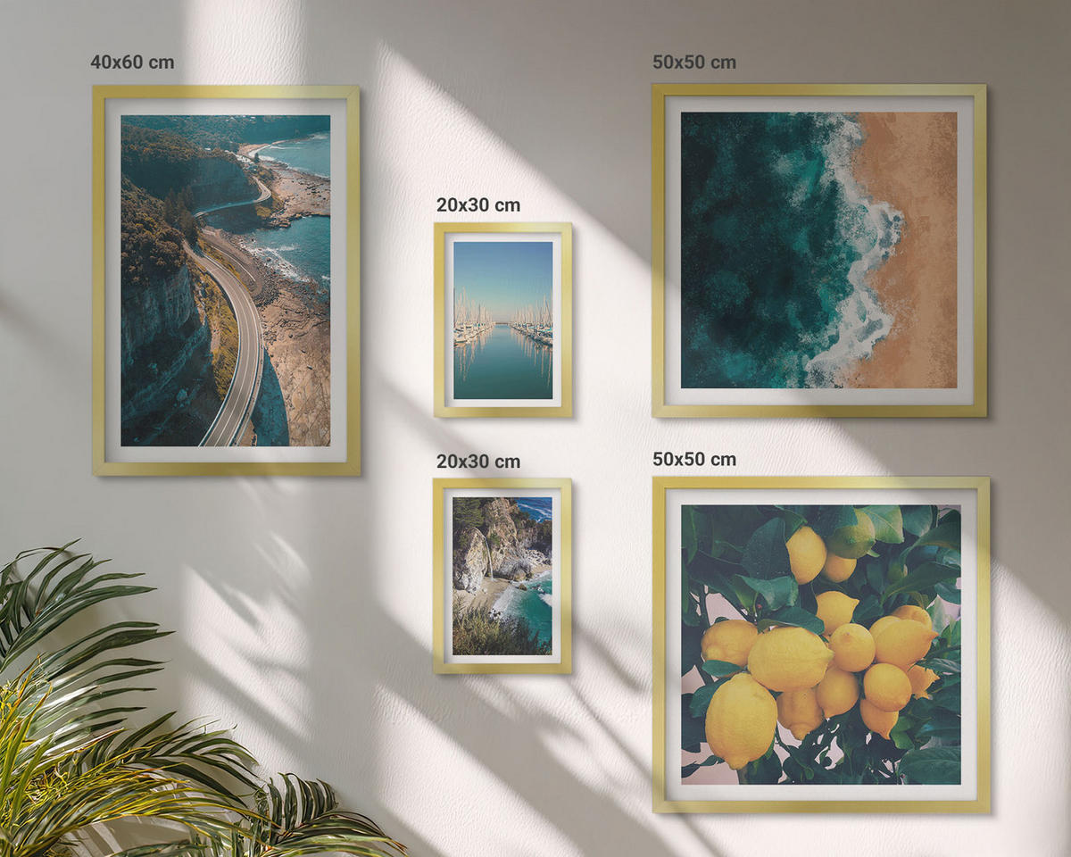 WANDBILDER 5er Set - 50x50 cm & 20x30 cm & 40x60 cm Goldrahmen - Straßen am Meer, ein Meer aus Zitronen - Goldfarben, Kunststoff (40/60cm) - ArtPrintCave