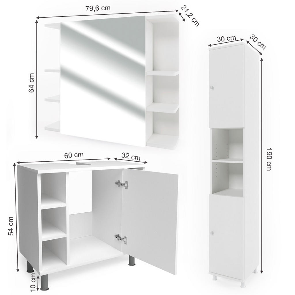 Thumbnail - Vicco Badmöbel-Set, Weiß, Weiß, Holzwerkstoff, 20 Fächer, nicht einzeln stellbar,Rechteckig, 60x54x32 cm, Badezimmer, Ba...