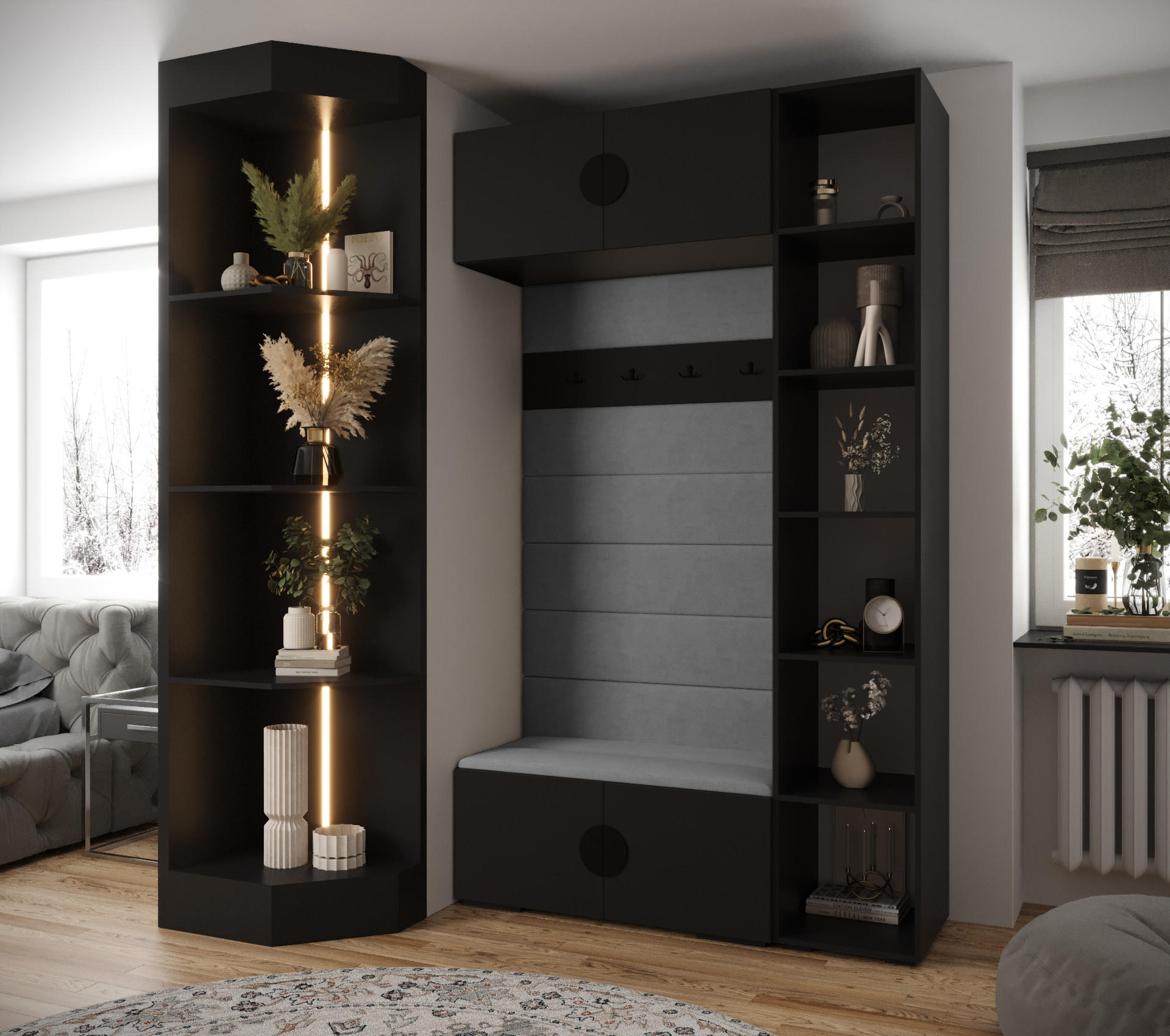 GARDEROBEN-SET 236,7/140/47 - Schwarz/Grau, Holz/Metall (140/236.7/47cm) - Abiks Möbel