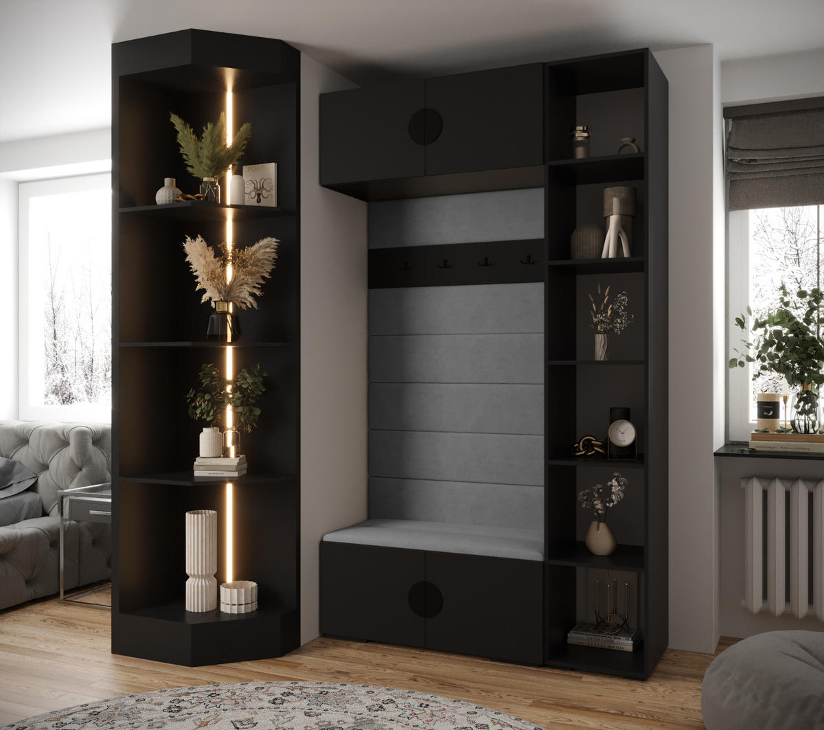 GARDEROBEN-SET 236,7/140/47 - Schwarz/Grau, Holz/Metall (140/236.7/47cm) - Abiks Möbel