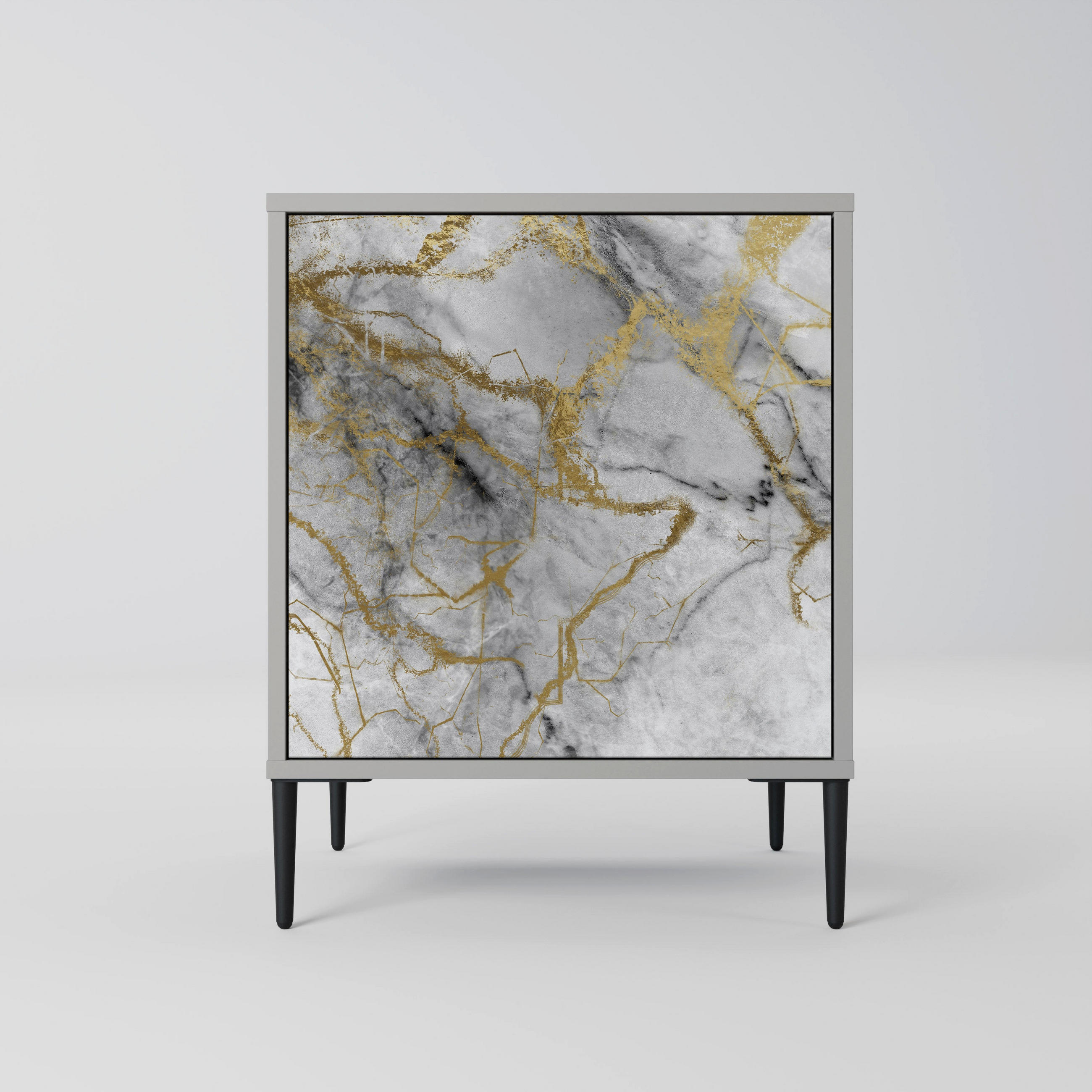 SIDEBOARD TIMELESS GLIDE, Grau, 57,5x42x72,5 cm, Schwarze Metallfüße - Multicolor/Schwarz, Holzwerkstoff/Metall (57.5/72.5/42cm) - SpaceRebels