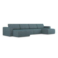 WOHNLANDSCHAFT Strukturstoff Stoff Blau - Blau/Blaugrau, Kunststoff/Textil (404/80/167cm) - Makamii