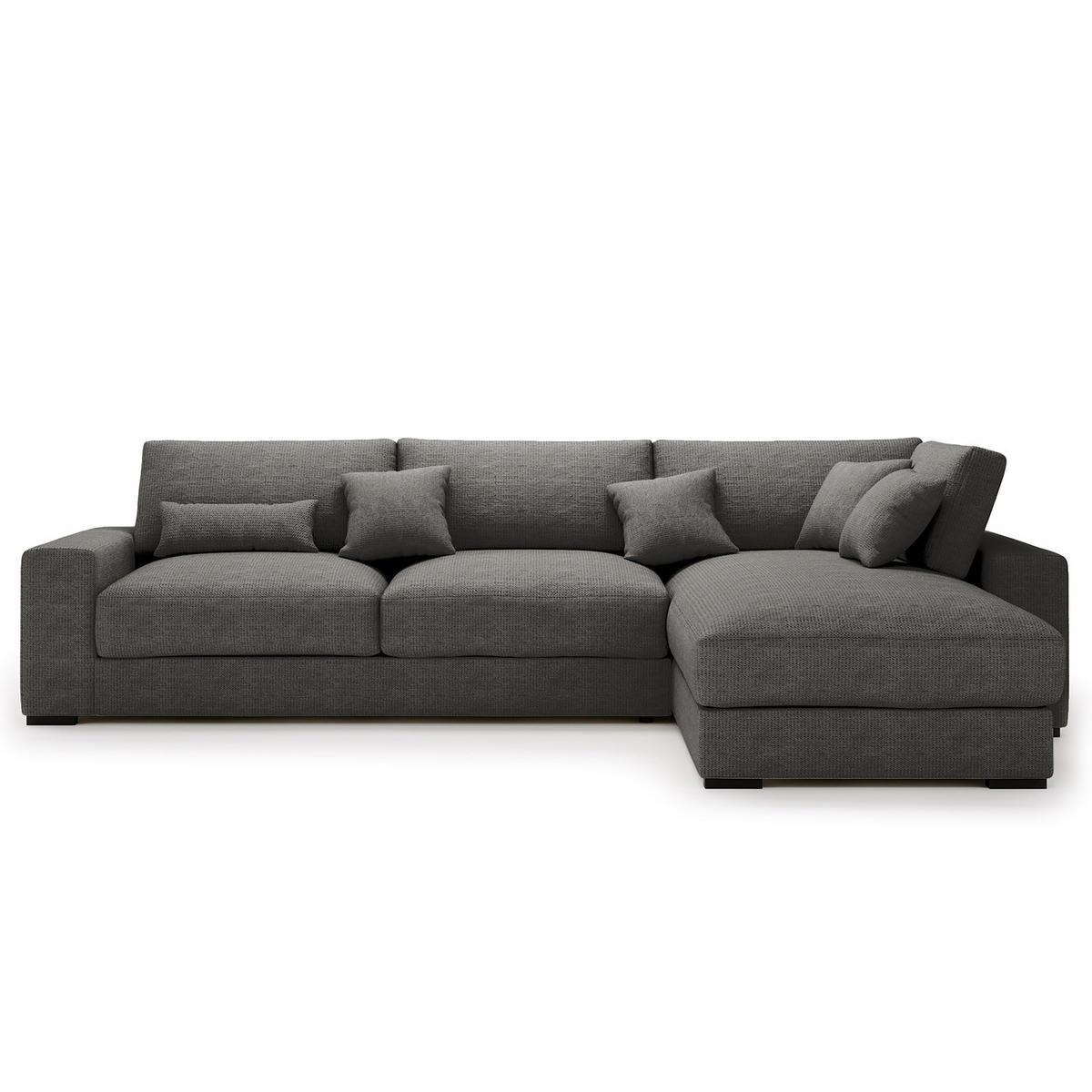 ECKSOFA mit Longchair - Anthrazit/Schwarz, Kunststoff/Textil (340/205cm) - home24