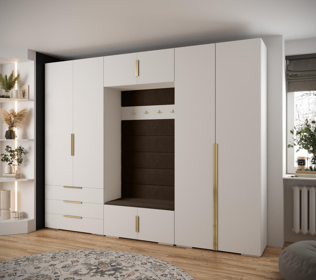 GARDEROBEN-SET 236,7/300/47 - Goldfarben/Weiß, Holz/Kunststoff (300/236.7/47cm) - Abiks Möbel
