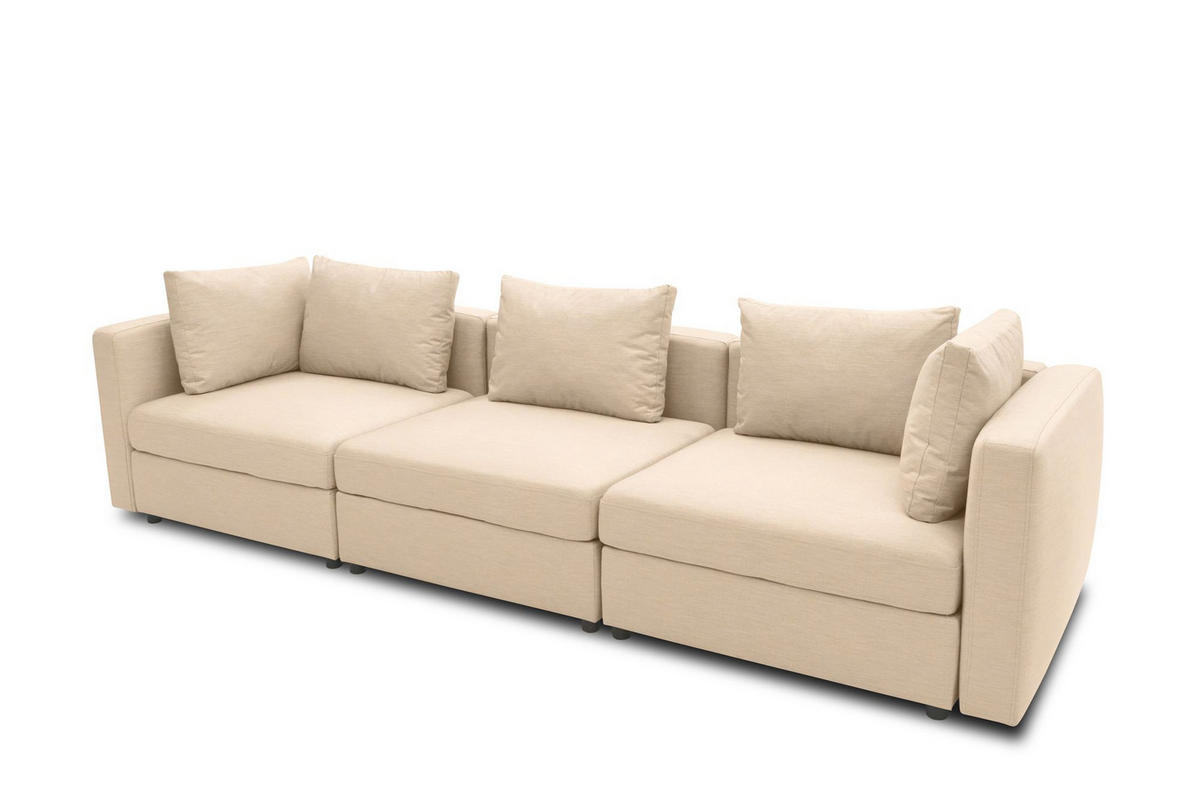 GARTENLOUNGE-SOFA 3-Sitzer Bozhana 312x67x96 mit Outdoorbezug in beige - Beige, Kunststoff (312/67/96cm) - 58aufmkessel