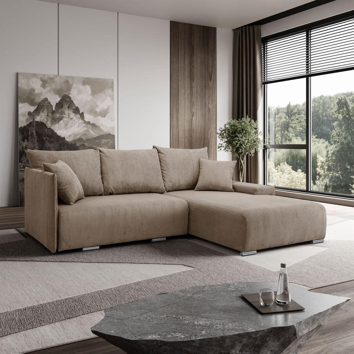 ECKSOFA LAVIO L mit Schlaffunktion und Bettzeugkasten Rechte - Braun, Textil (246/188cm) - Lookway
