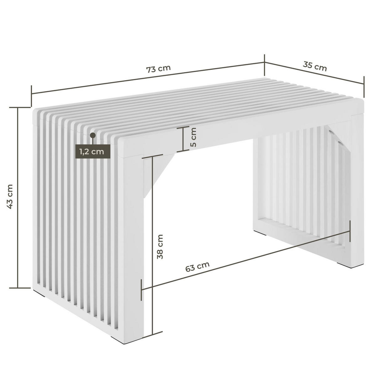 SITZBANK Ribb, Belastbarkeit 350 kg, weiß - Weiß, Holz (73/43/35cm) - tectake