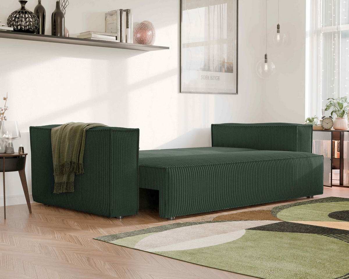 SOFA mit Schlaffunktion und Bettkasten, Grün - Grün, Holzwerkstoff/Textil (240/84/105cm) - Idohome