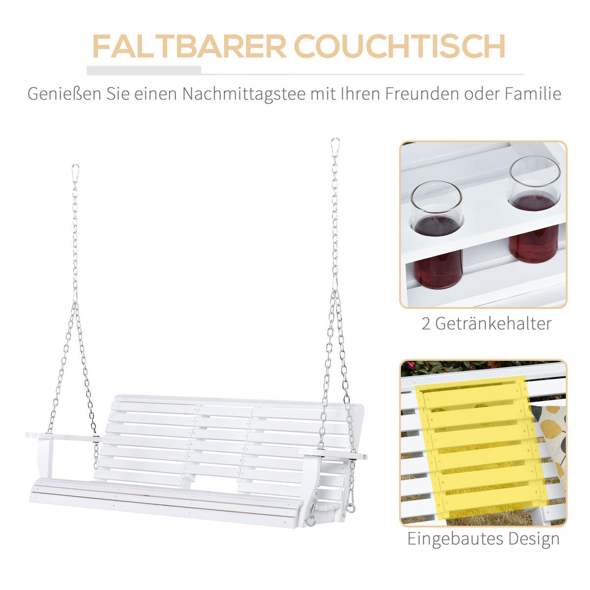 HÄNGEBANK 2-3 Personen Tannenholz Patio 150 x 75 x 53 cm Weiß - Weiß, Holz (75/53/150cm) - Outsunny