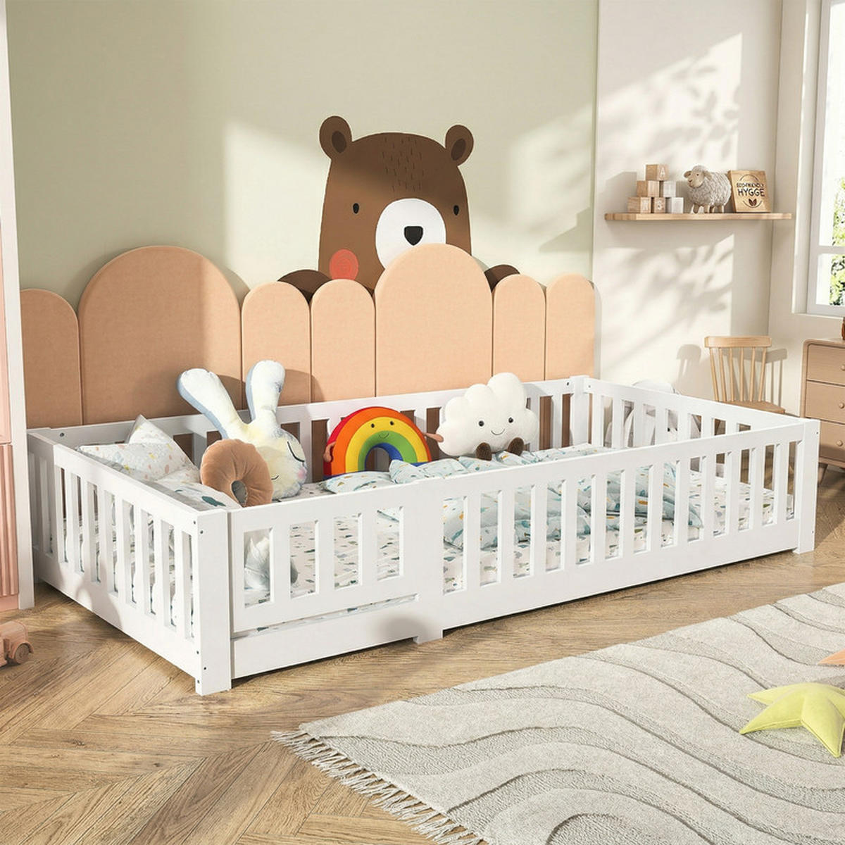 KINDERBETT 90/200 cm weiß mit Schutzgitter - Weiß, Holz