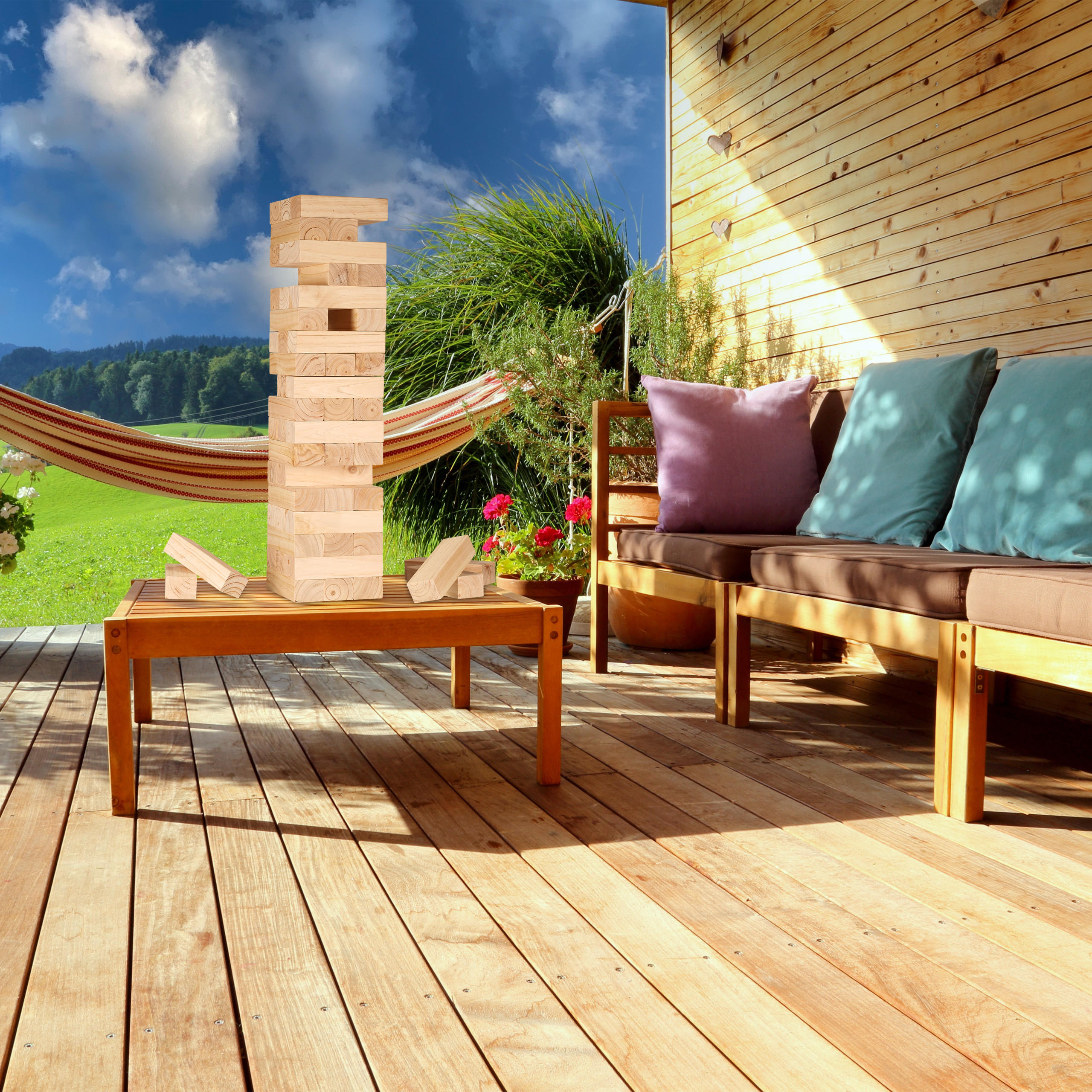 Thumbnail - Relaxdays Wackelturm, Hellbraun, Holz, Textil, 21x21 cm, Spielzeug, Kinderspielzeug, Kinderspiele