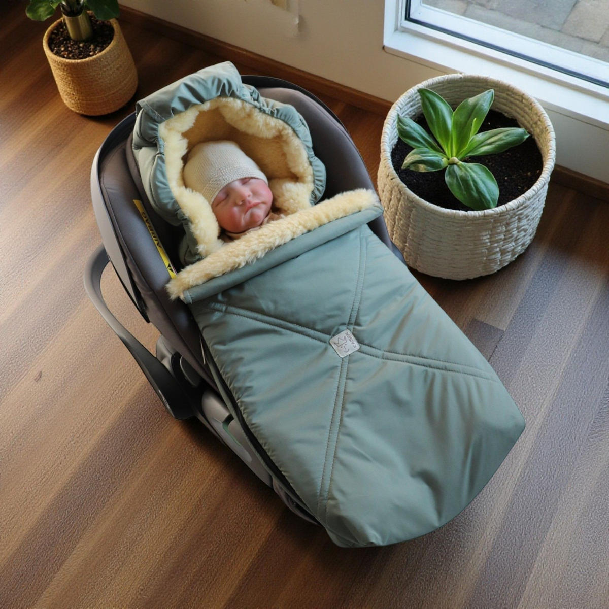 LAMMFELL-BABYSCHALENFUSSSACK Emmy, salbei green - Pastellgrün, Fell (37/10/80cm) - Kaiserbaby